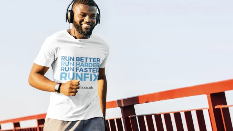 guy running in a runfix branded t-shirt