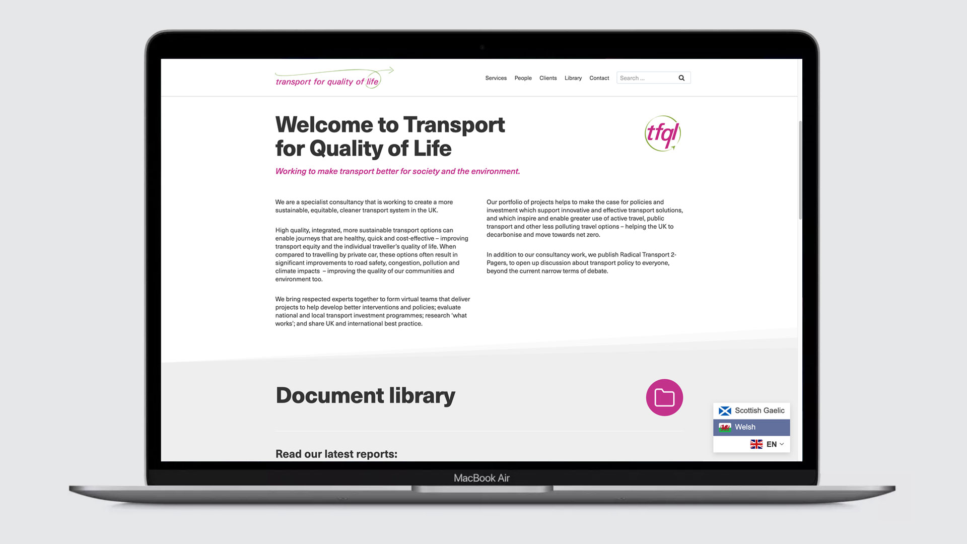 transport for quality of life website - home page in english