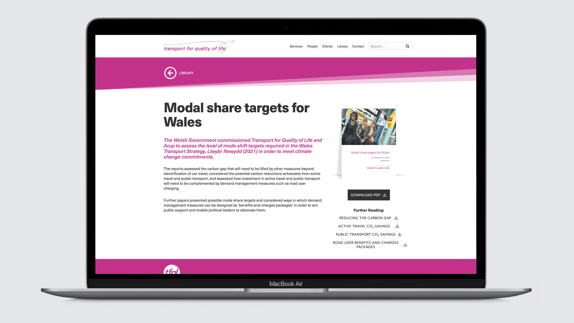 transport for quality of life website - report page