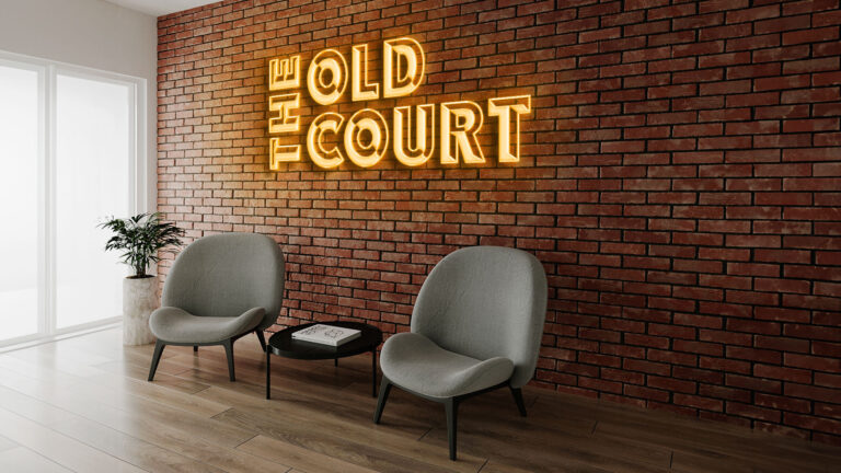 neon sign at the old court