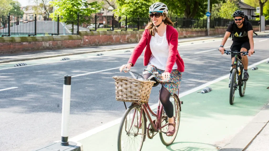 young couple cycling together