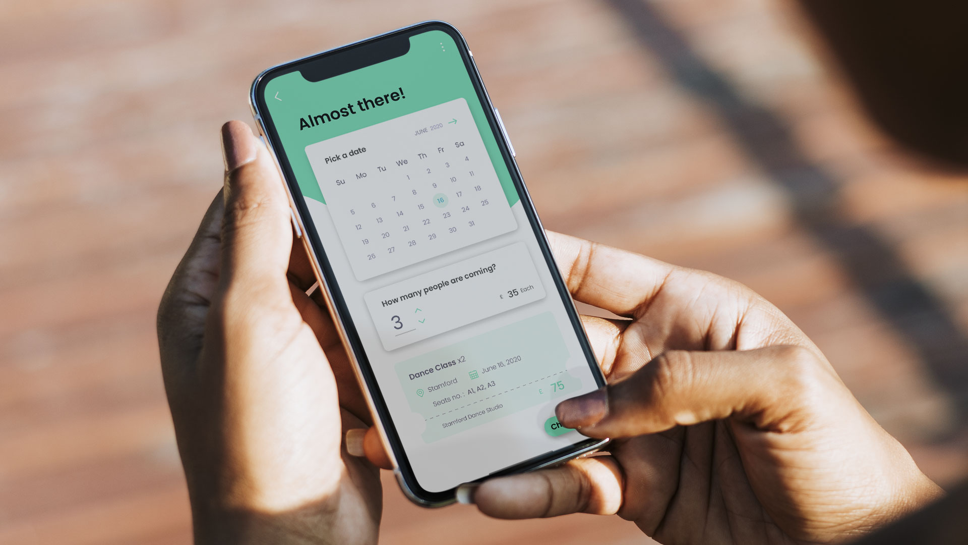 classbooker app booking screen